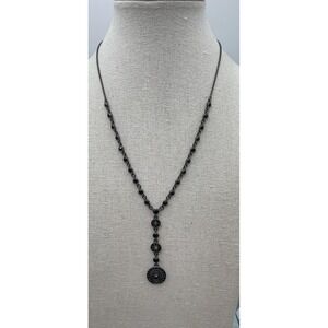 Monet Gun Metal And Black Rhinestone Y Drop Necklace Signed 15 Inch